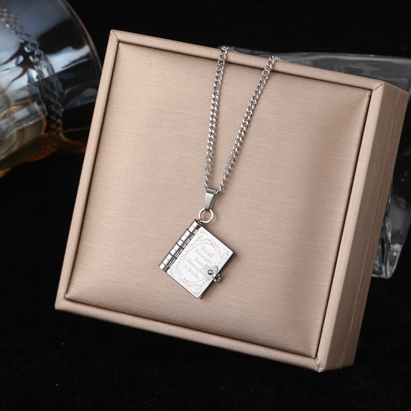 Fashion Titanium Steel Couple Open and Close Commemorative Photo Album Pendant Necklace Letter Love Letter Clavicle Chain Design Sense