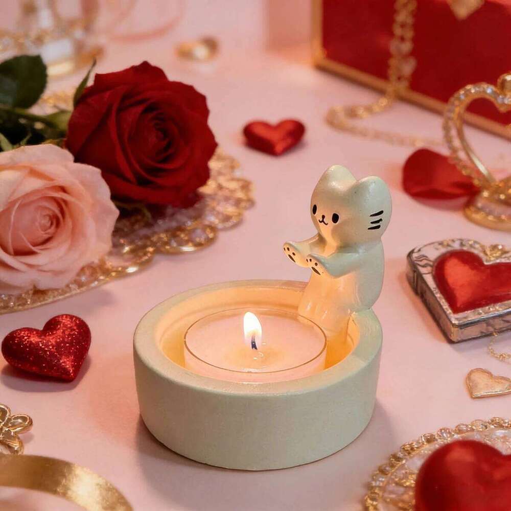 Cute Cartoon Cat Warming Paws Holder, Kitten Tea Light Candle Holder Ornaments Valentines Day Gifts Y260131