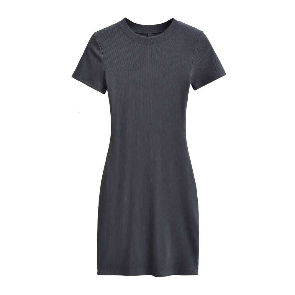 Summer Short Sleeve O-neck Knitted Mini Dress Women Solid Color Basic 14 Colors Dresses XJ260131