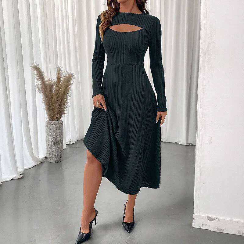 Autumn and Winter Elegant Casual Hollow Texture Slim Dress XJ260131