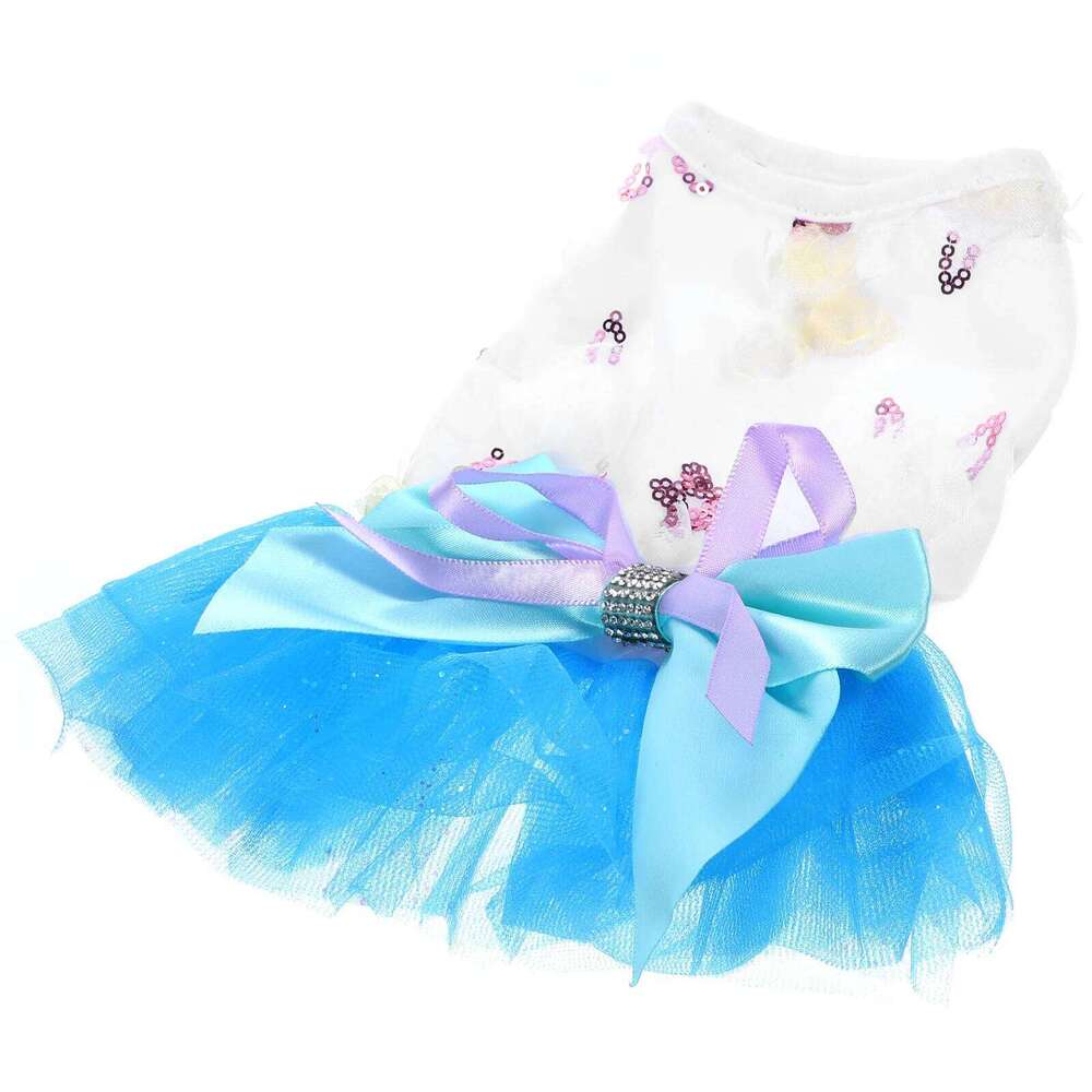 Dress Summer Mesh Sequin Dot Flower Tutu Skirt Small Puppy Clothes Party Apparel Dog Princess Costume H260129