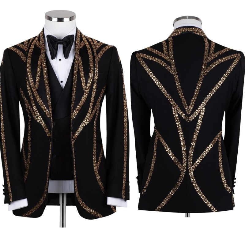 Luxurious Crystals Wedding Suits For Men Shawl Lapel Single Breasted Jacket Sets Classic Fit Business Party 2 Pieces Customized