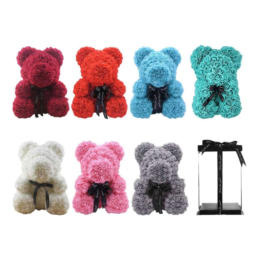DIY 25 Cm Teddy RoseBear With Box Artificial PE Flower Bear Rose Valentine's Day For Girlfriend Women Wife Wedding Gifts Y260131