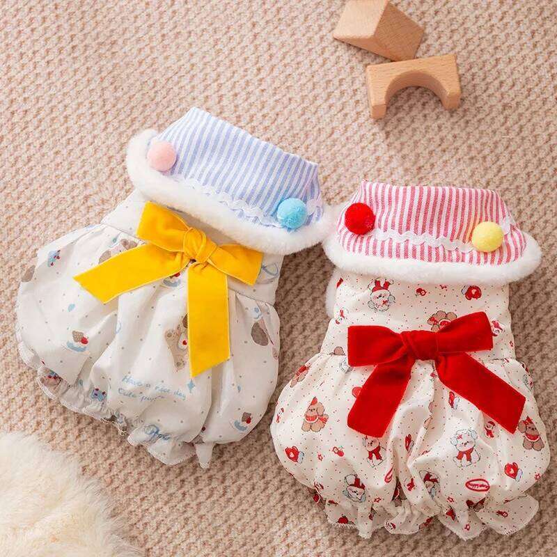 Winter Pumpkin Skirt for Puppies Winter-Warm Dog Down Jacket Teddy Bow Princess-Style Fleece-Lined Cotton Coat H260130