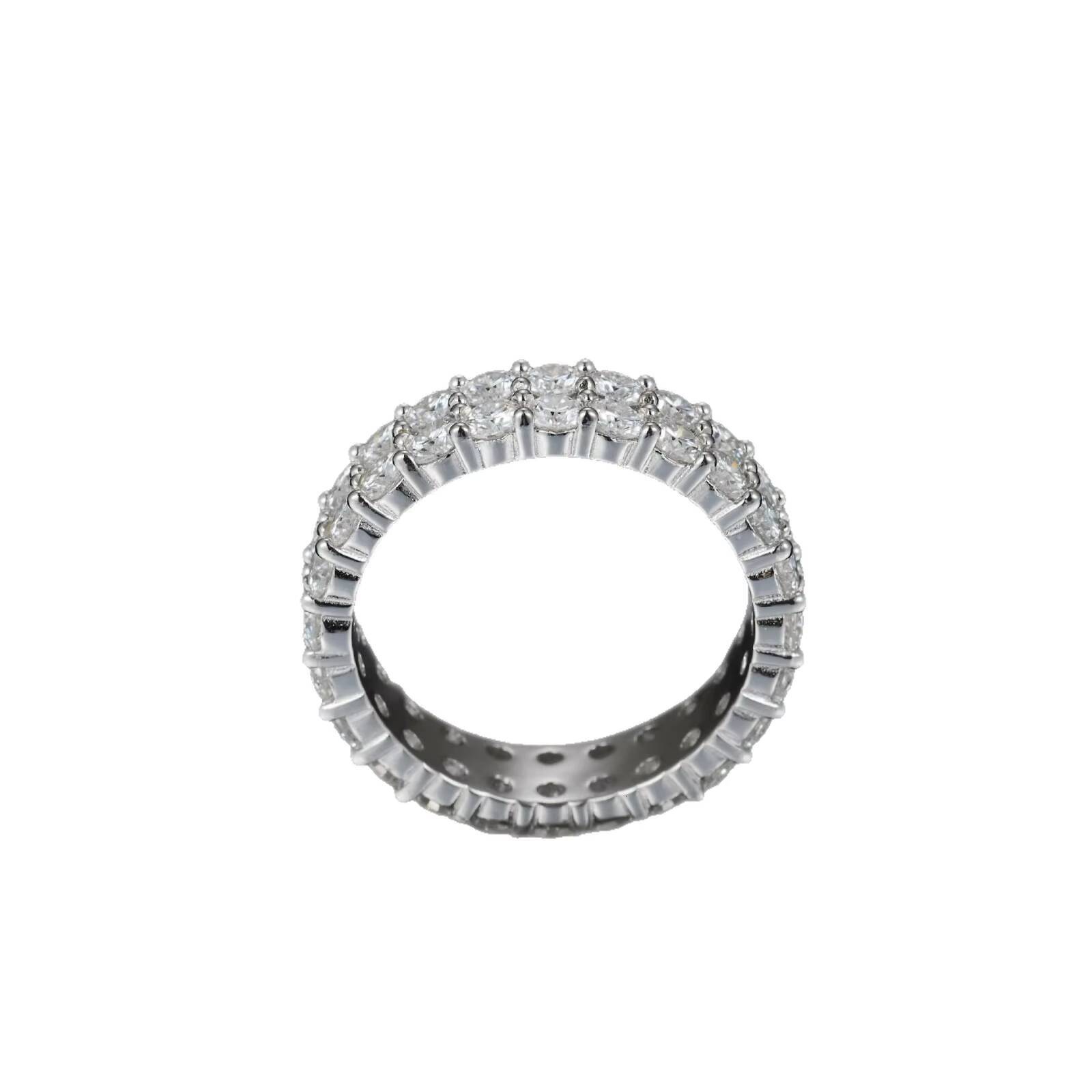 High End Round Cut VVS GRA Moissanite Eternity Band Rings Brass White gold Plated Double Row Finger Jewelry for Women