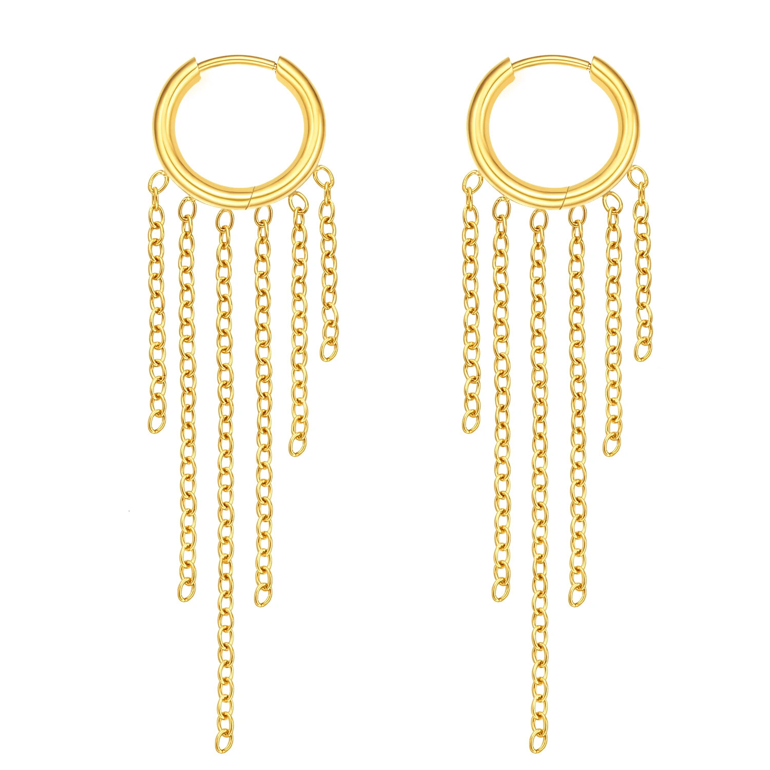 Womens Tassel Hoop Earrings Stainless Steel Huggie Dangle Chain Earrings 260126