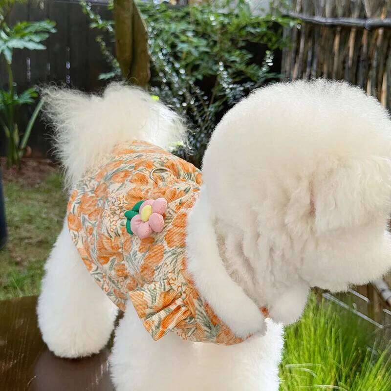 Flower Puppy Tulip Pet Clothes Teddy Dress Winter Warmth Skirt Thickened Dog Cotton Coat with Traction Buckle H260130