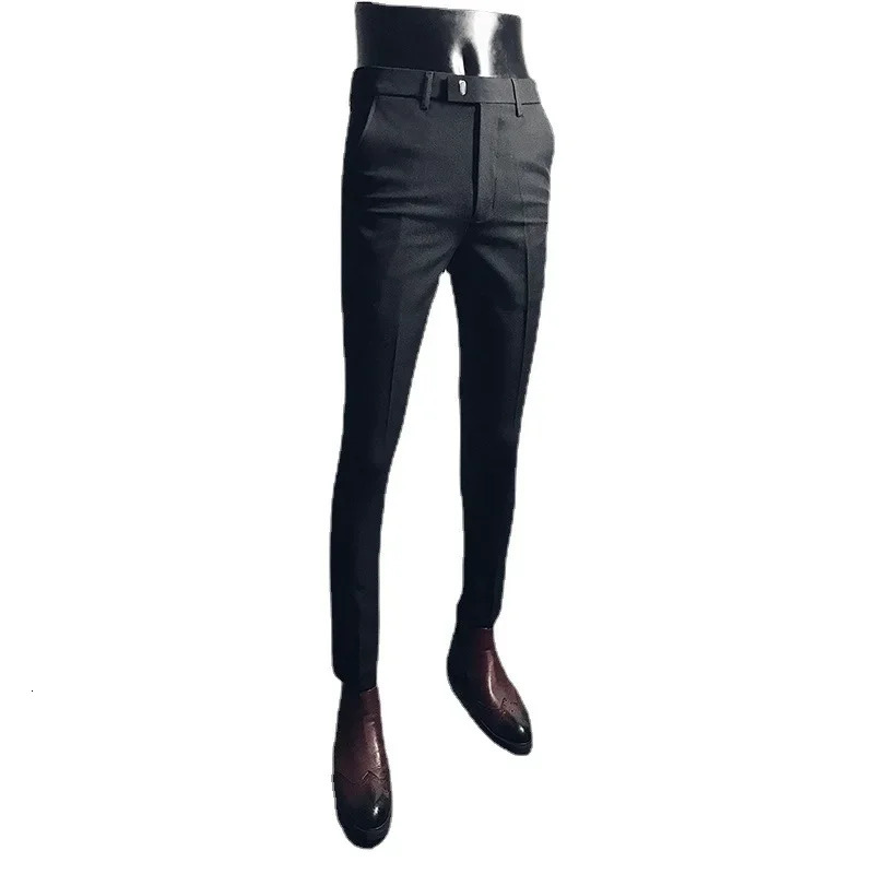 Casual Business Mens Black Stretchy Cropped Pants Trendy Korean Style Slim Fit Suit Summer Wear 260120
