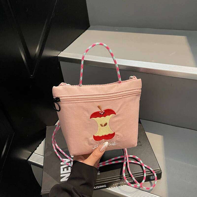 Women's Apple Embroidery Casual Shoulder Bag 2025 New for Going Out Japanese Style Fashion Trendy Crossbody Cloth Ba