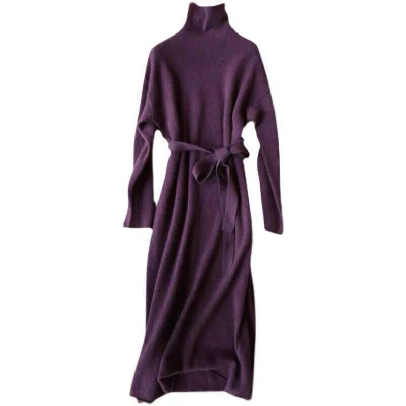 Turtleneck Knit Bottoming Dress Women's Spring And Autumn Coat New Temperament Knee-Length Sweater Long Skirt XJ260131