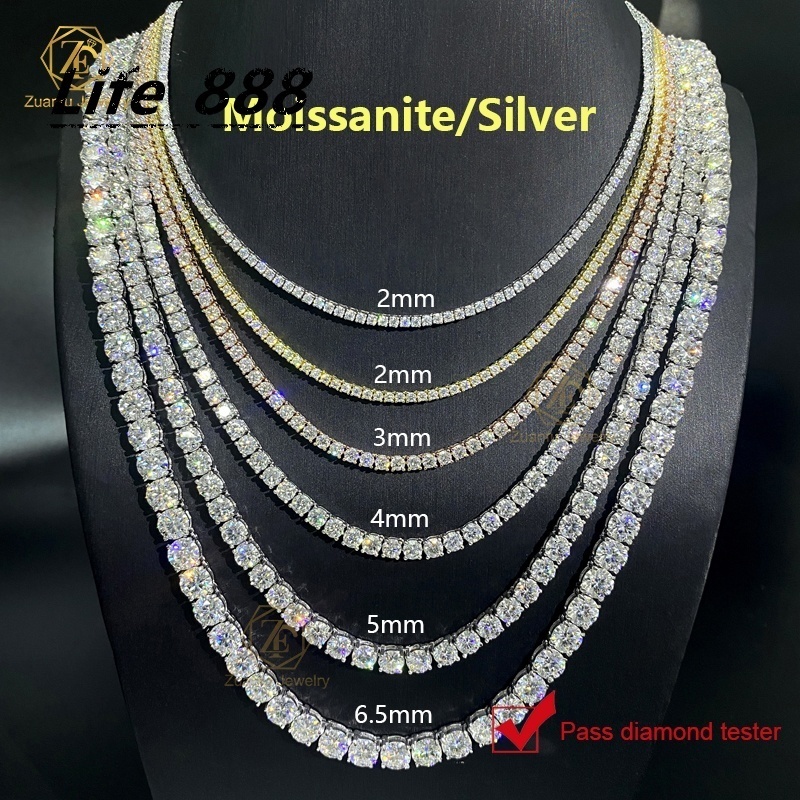 Cheapest Price Hip Hop 925 Silver Gra VVS Moissanite Diamond Tennis Chain 3MM 4MM 5MM Necklace Bracelet Men Women Hiphop Jewelry
