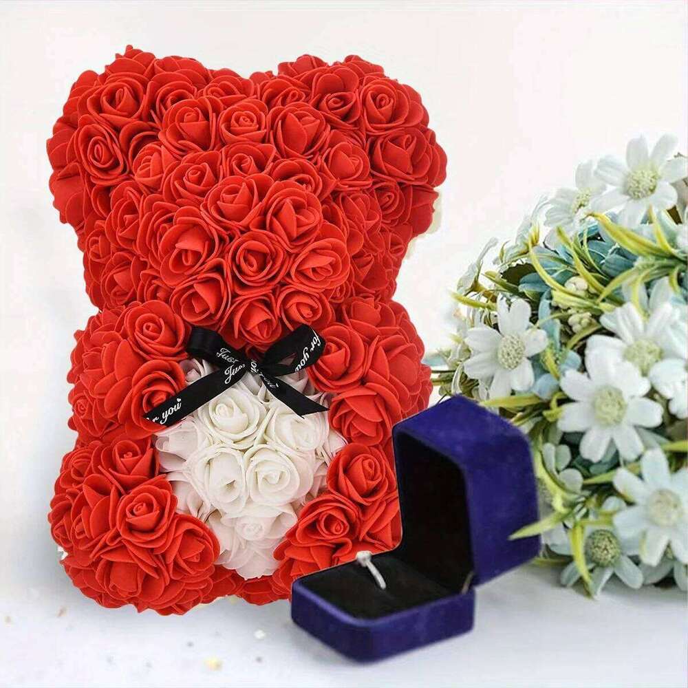 Day Gifts Her, Teddy Bear - 9.2 Inch Artificial Rose Flower Bear, Gift for Valentine's Day. Y260131