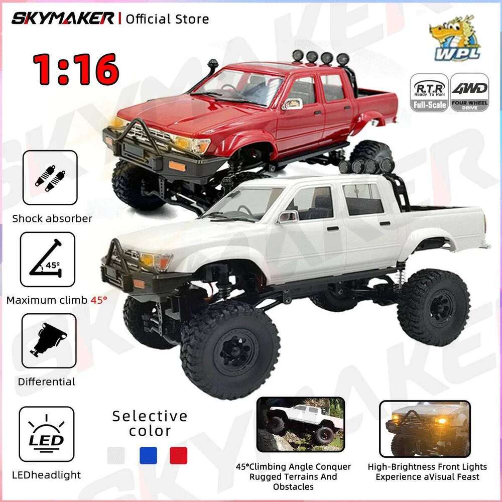 WPL C64-1 RC Car 1:16 Hailax 2.4G 4WD Remote Control Pick-up Truck Controllable LED Light Electric Toy Off-Road Vehicle Mode Y260131