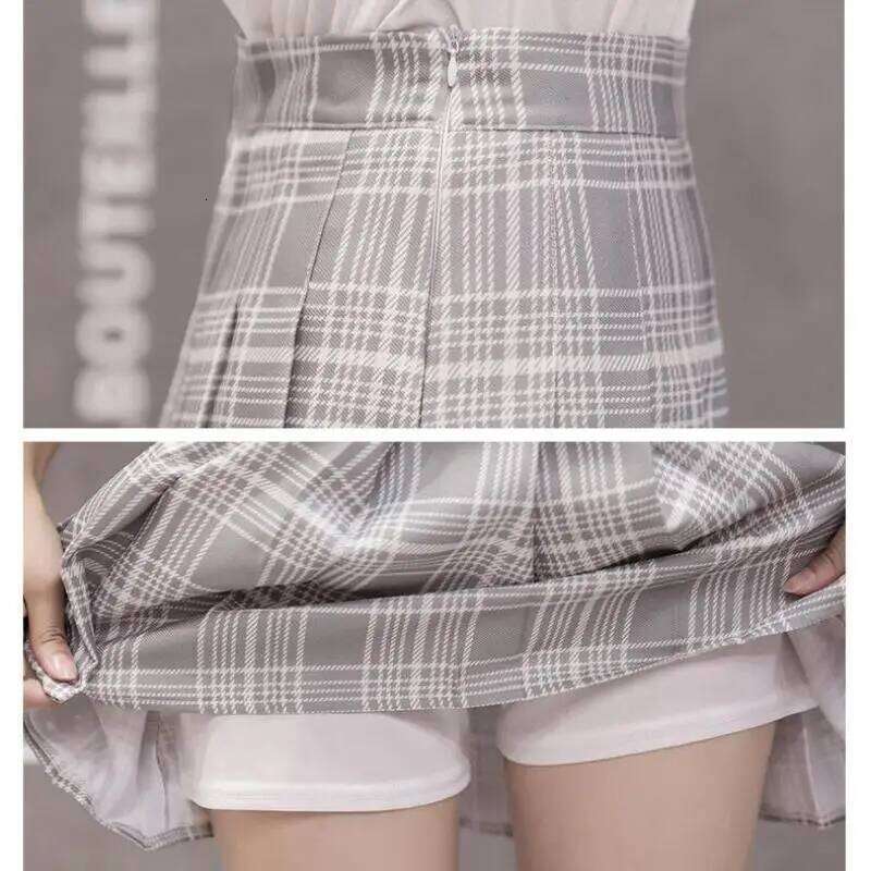 Zuolunouba Summer High Waist Women School Girl Faldas Pleated Plaid Slim Sexy Zipper Blue Mini Skirt Jupe Femme XJ260131