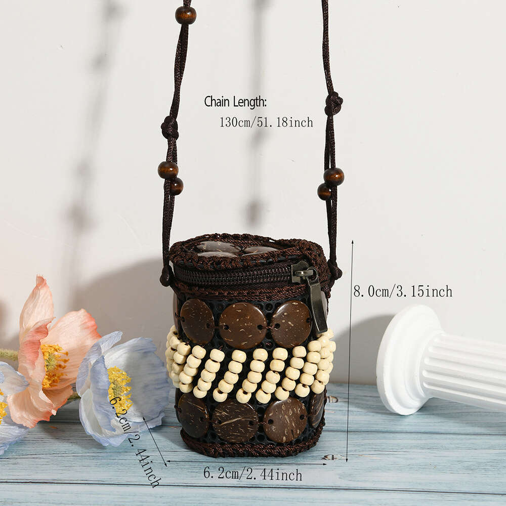 Women's Folk Small Wallet Crossbody Coconut Shell Beaded Woven Bag