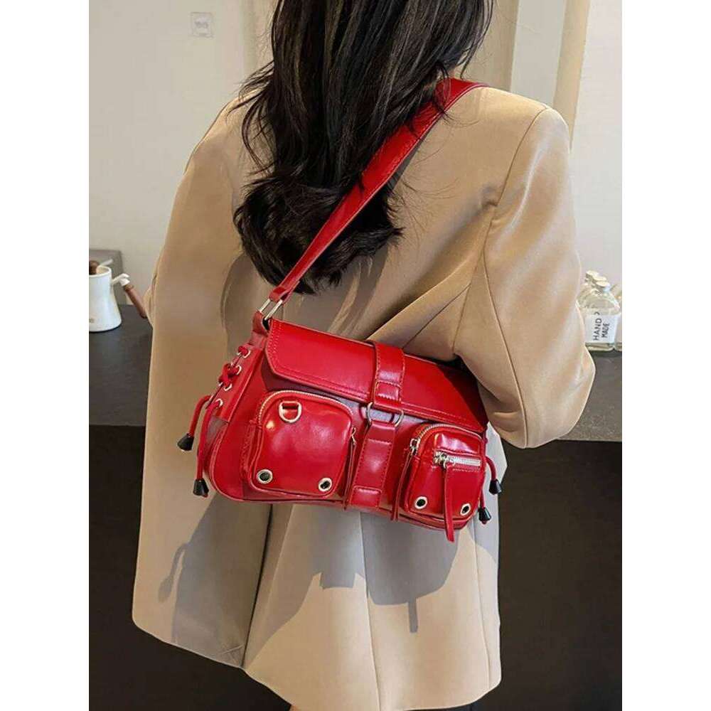 Goth Punk Cool Women's Underarm Bag Hot Girls Shoulder Bags Fashion Design PU Leather Female Handbags Tote Purse with Zipper