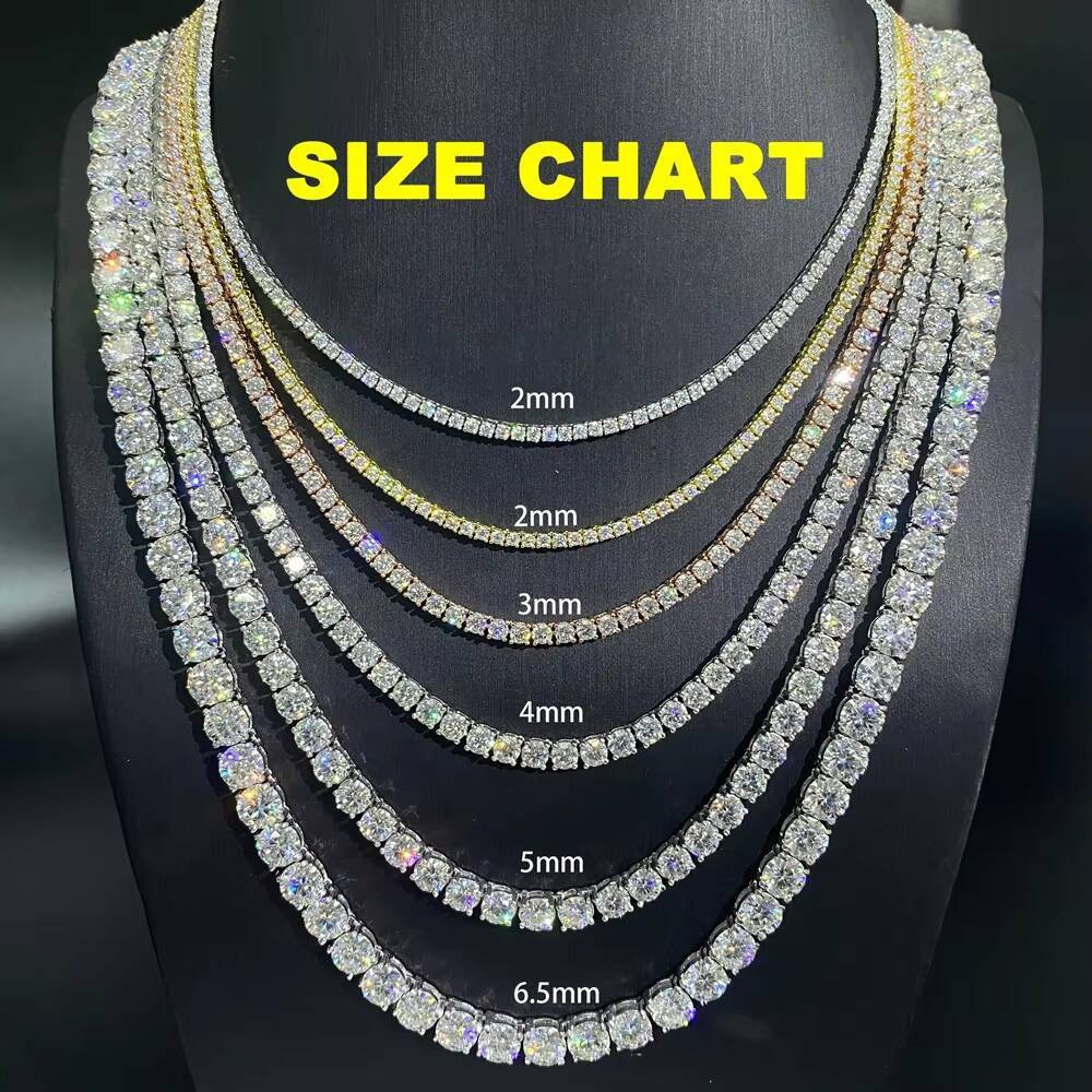 Hot Sale 3mm 4mm 5mm 65mm Pure Silver Pass Diamond Tester VVS Moissanite Stone Tennis Chain Necklace