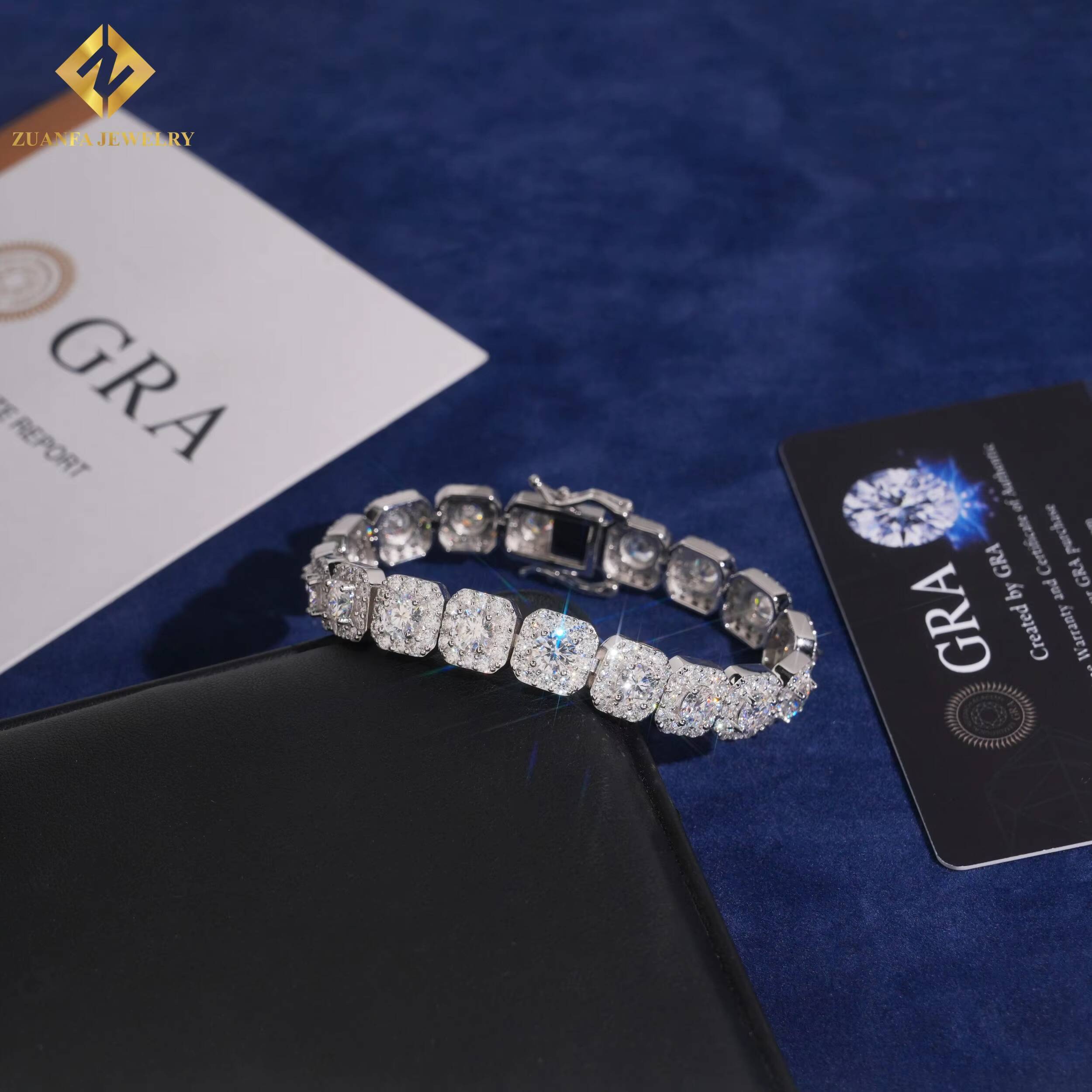 High Quality Hip Hop Moissanite Jewelry 10MM 925 Sterling Silver Iced Out VVS Moissanite Diamond Cuban Link Chain Bracelet Men