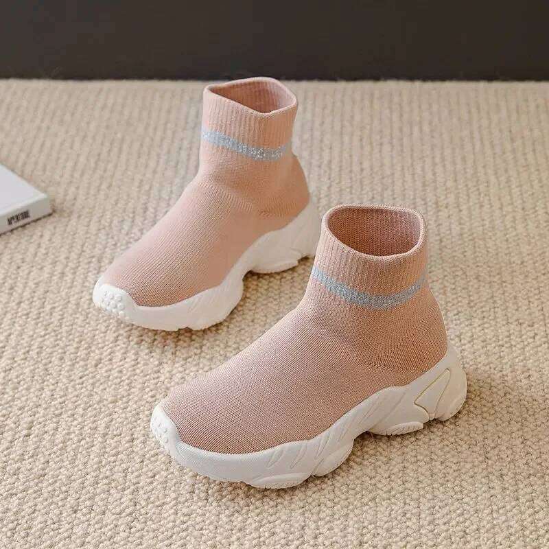 Kids Knitted Sock Fashion High Top Breathable Sneakers for Boy Girl Slip on Ankle Boots Non-slip Casual Sports Shoes Tenis Y260128