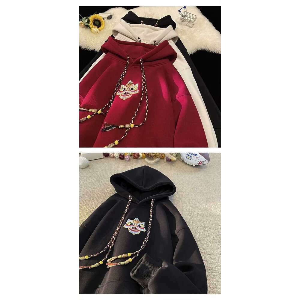 Men's Zodiac Year Hoodie Trendy Brand Fleece Lined Thickened Loose Fit National Style Heavyweight Autumn Winter New Luanyun Luanyun