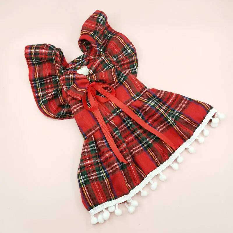 Dresses Strap Autumn Winter Skirt Cat Pet Clothing Cosplay Christmas Checker Clothes for Small Dog H260129