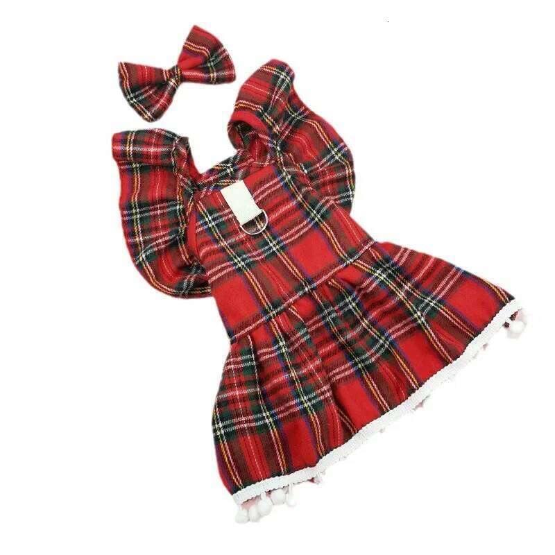 Dresses Strap Autumn Winter Skirt Cat Pet Clothing Cosplay Christmas Checker Clothes for Small Dog H260129