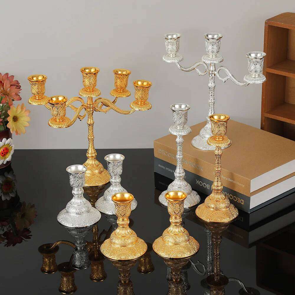 2pc European Style Metal Candlestick Candles Holders Gold Silver Dropshipping Wedding Ramadan Eid Religion Decorations Home Y260131