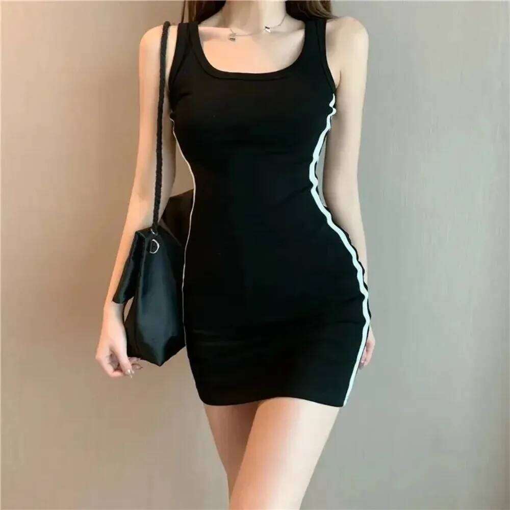 Summer Women Casual Sheath Lady Spaghetti Strap Sleeveless Sexy Stretch Slim Dress Vestidos XJ260131