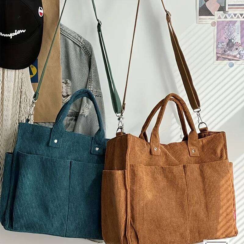 Corduroy Crossbody Tote Stylish Commuter Shoulder Bag with Multiple Spacious Pockets Handbag For Women