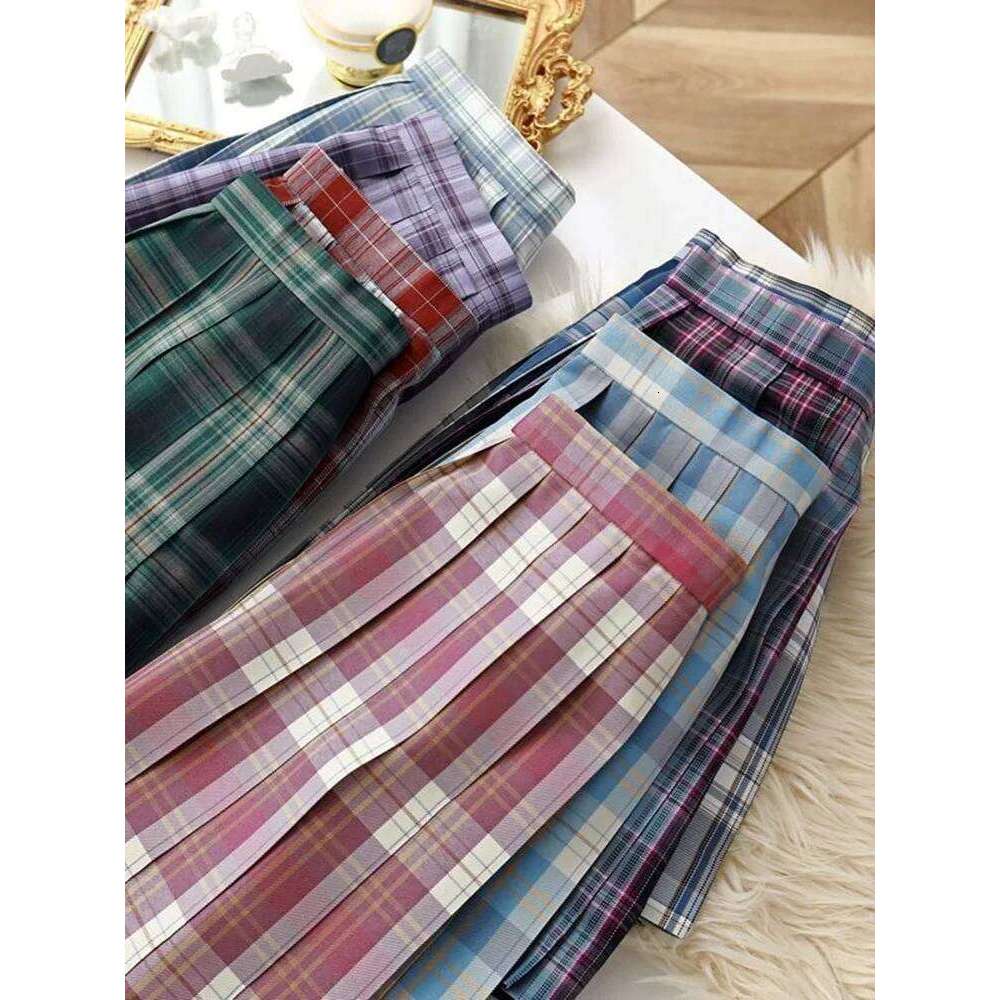 JMPRS Women Pleated Summer JK Girls Plaid Preppy Dance Mini Skirt A Line Harajuku Japan School Sexy Mujer Faldas XJ260131