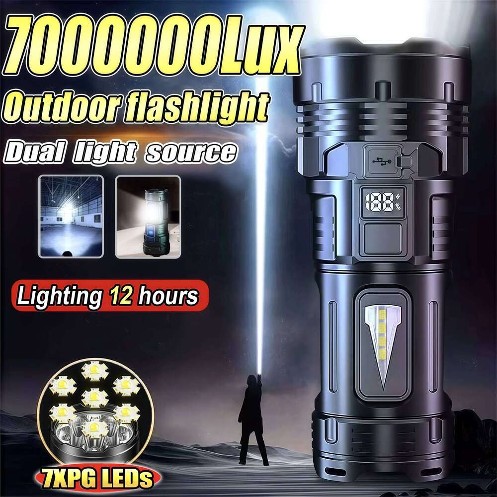 High Power LED 18650 USB C Rechargeable Led Flashlight with Side Light Torch Outdoor Hiking Camping Lantern H260131