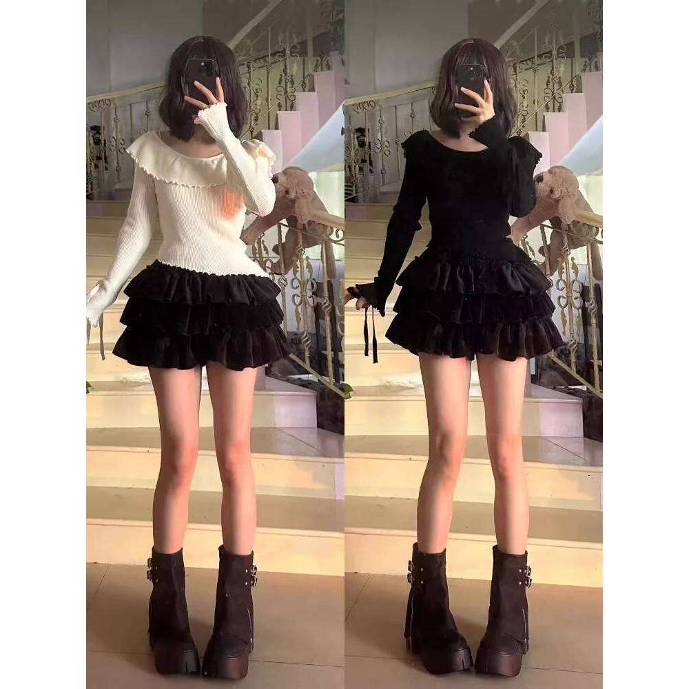 Kawaii Lolita Mini Women Elastic Japanese Korea Sweet Casual Female Ruffle Soft Plush Warm Cake Skirt Autumn Winter XJ260131