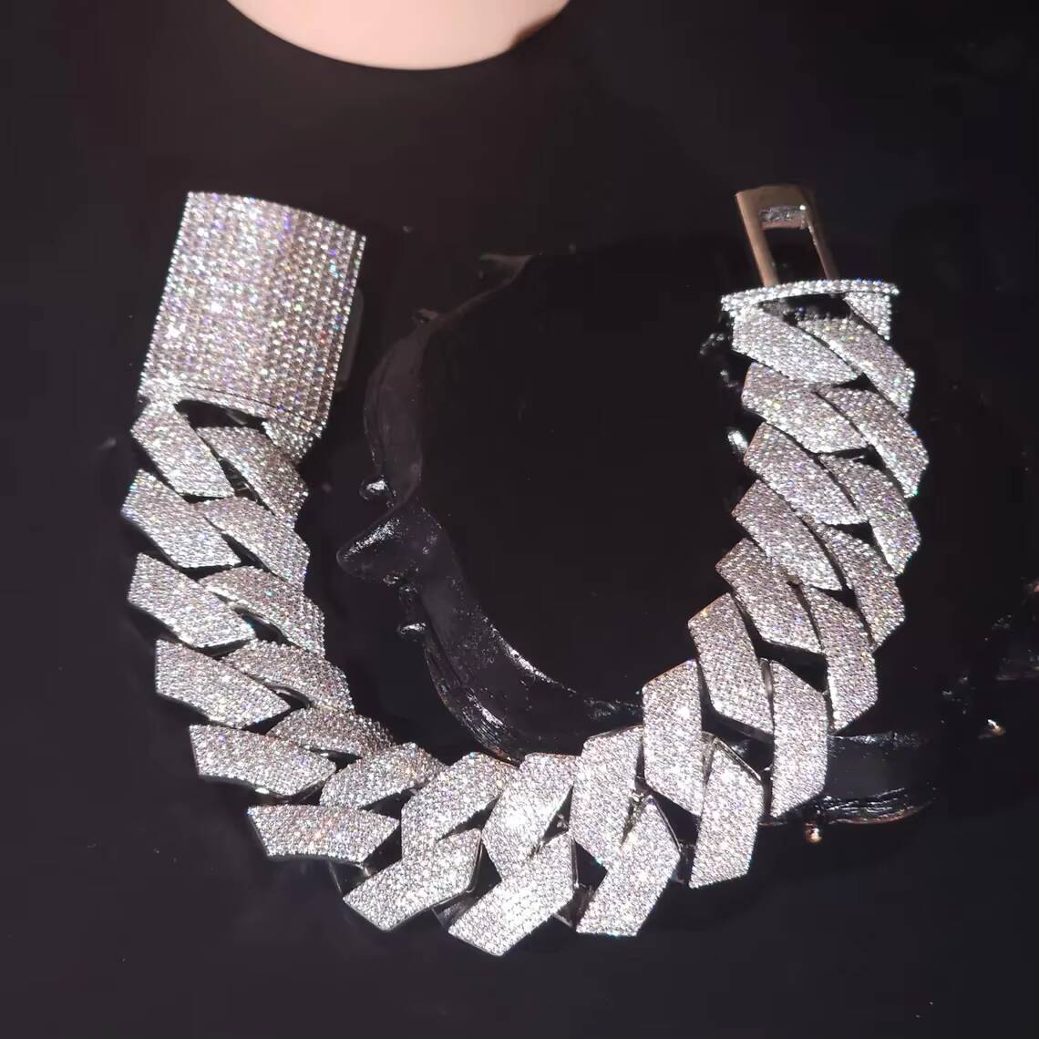 Moissanite Iced Out Cuban silver plated Bracelet With Thick Pave Links For Luxury Urban Fashion Jewelry
