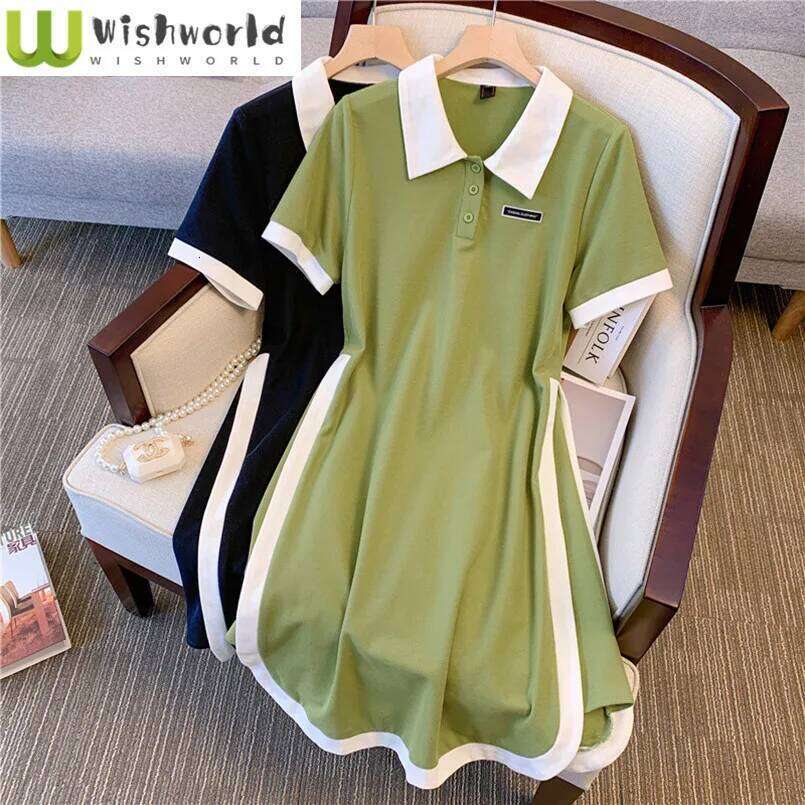Women's Slimming Patchwork A-line Skirt Spring and Summer Fashion Collar Dress for Women XJ260131