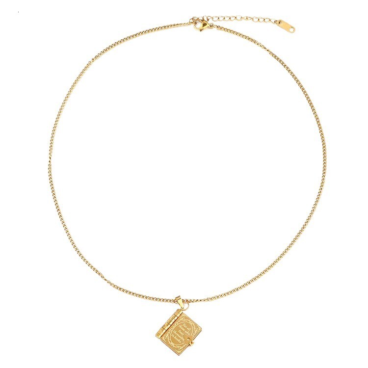 Fashion Titanium Steel Couple Open and Close Commemorative Photo Album Pendant Necklace Letter Love Letter Clavicle Chain Design Sense