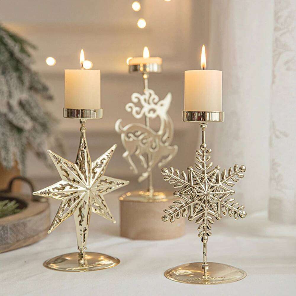 Christmas Tree Holders Metal Tealight Holder Xmastree elk Snowflake Patterns for Winter Xmas Table Candle Decor Y260131