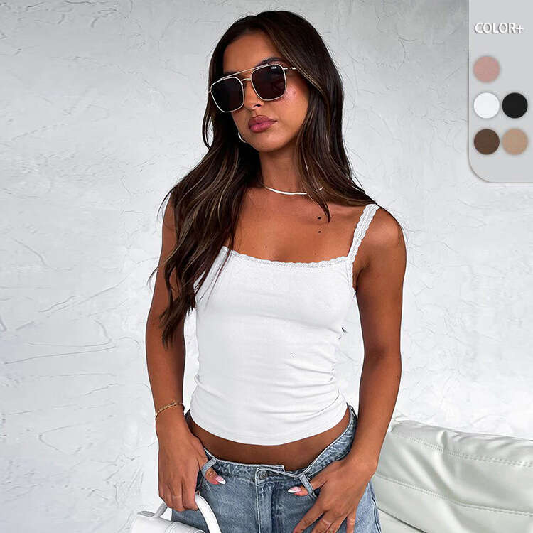 Cross-Border Spring Summer New Lace Trim Pure Desire Camisole European and American Slim Fit Base Layer Women's Sexy Hot Girl Top Wearable Outsid
