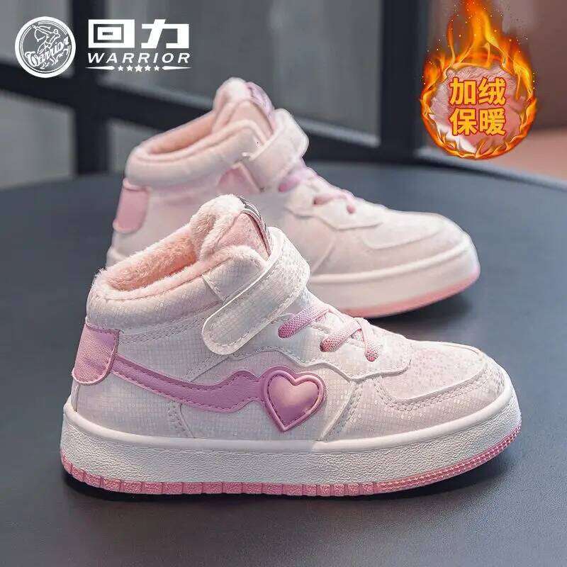 Warrior Children Casual Winter Warm Patchwork 2025 Kids Cotton Shoes for Girls Boys Sneakers Thickened Fleece Lined Y260128