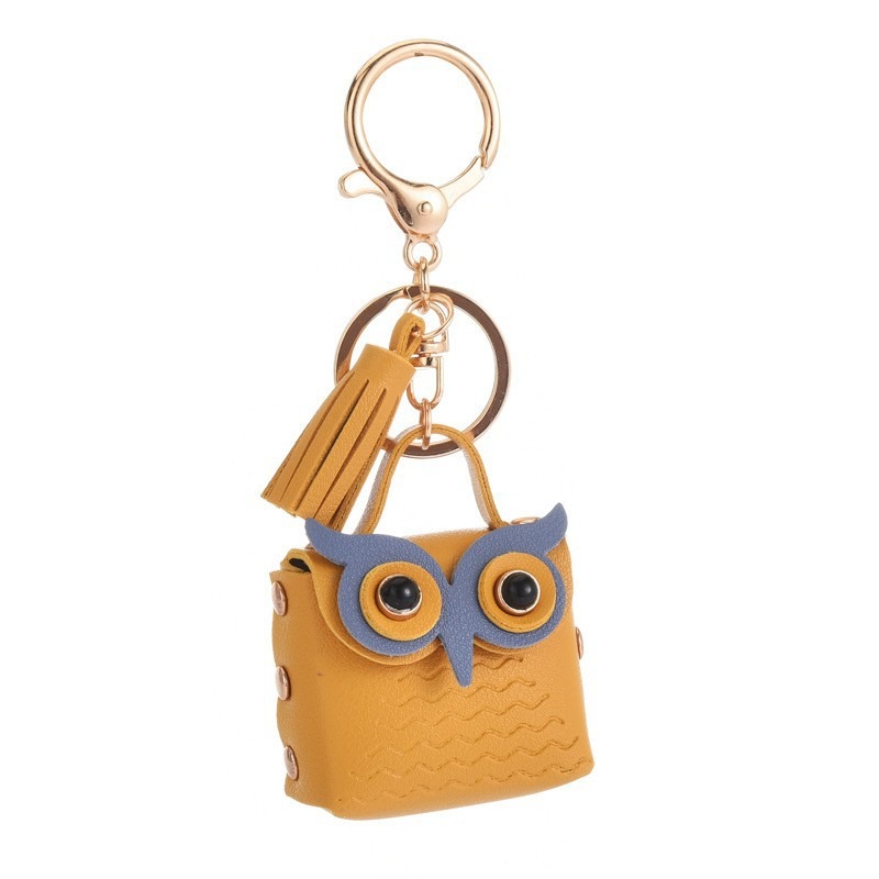 Purse Mini Owl Keychain Leather Keychain Cute Tassel Pendant for Women Bag Charm Car Key Accessory Fashion birthday gift Small Gift