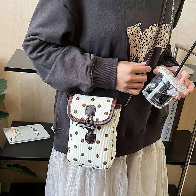 Mini Crossbody Women Fashion Polka Dot Corduroy Canvas Phone Bow Design Comfortable and Versatile Texture Bucket Bag XJ260131
