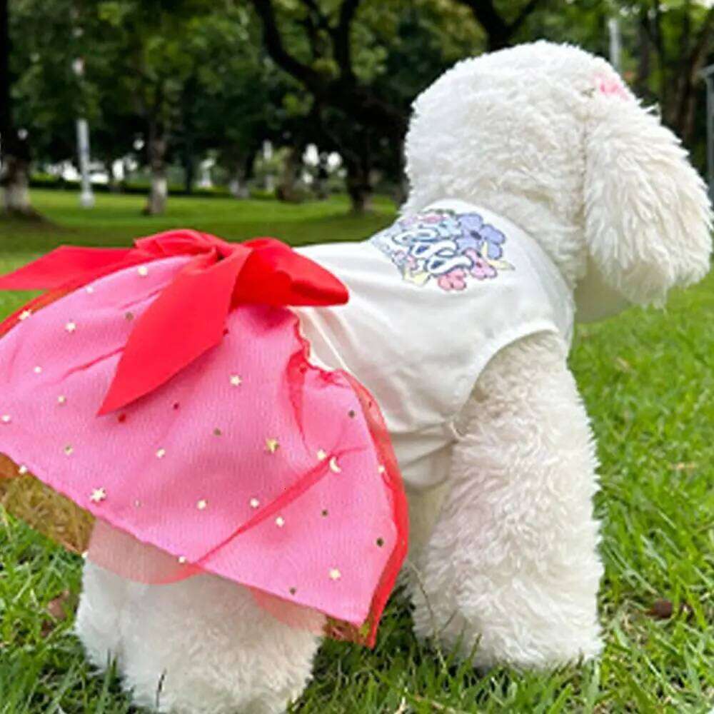 Fashion Sequin Dog Dress Breathable Mesh Pet Puppy Clothing Lightweight Cat Apparel Summer Season H260129