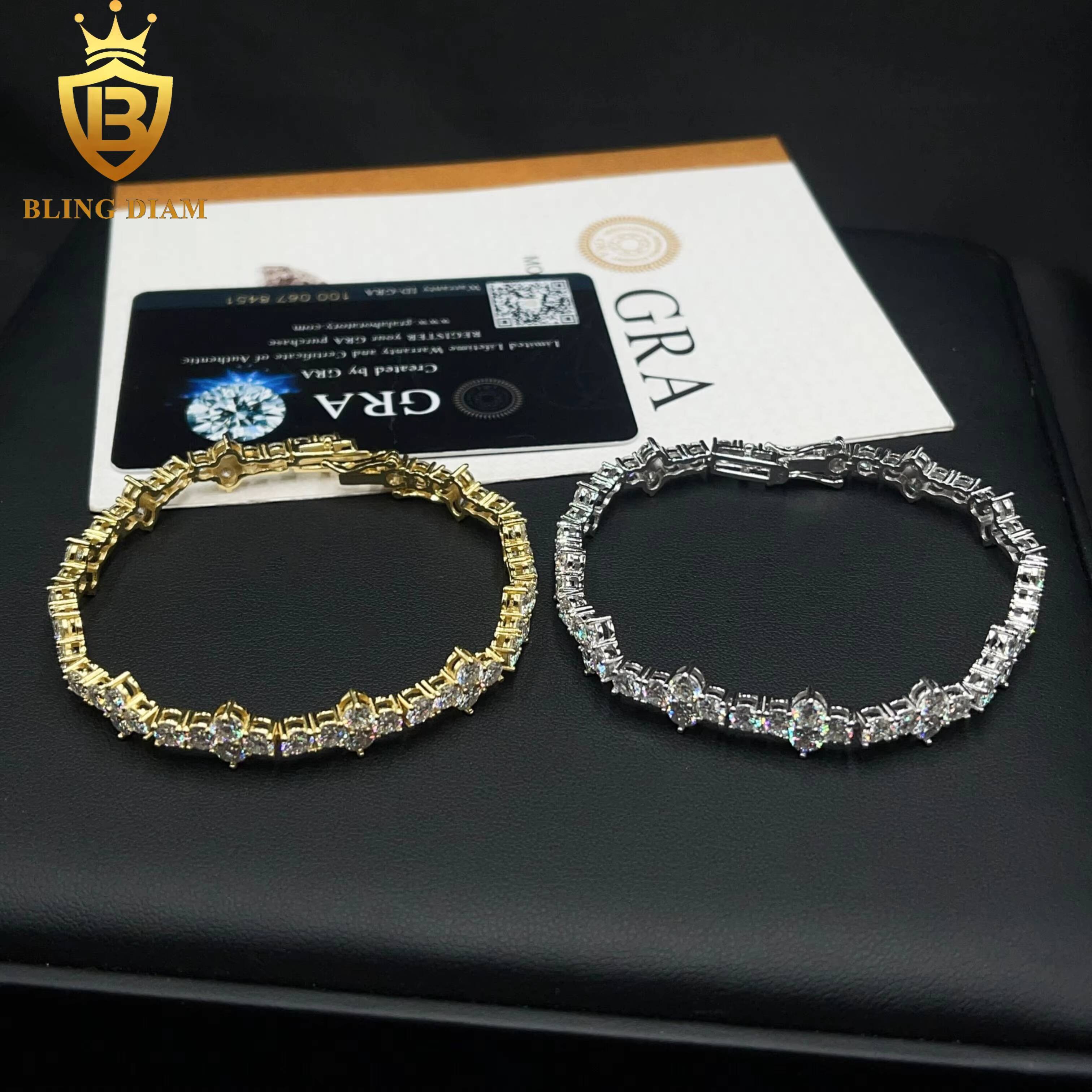 4mm Hip Hop Fine Jewelry 925 Sterling Silver Vvs Moissanite Diamond Cross Tennis Chain Bracelet