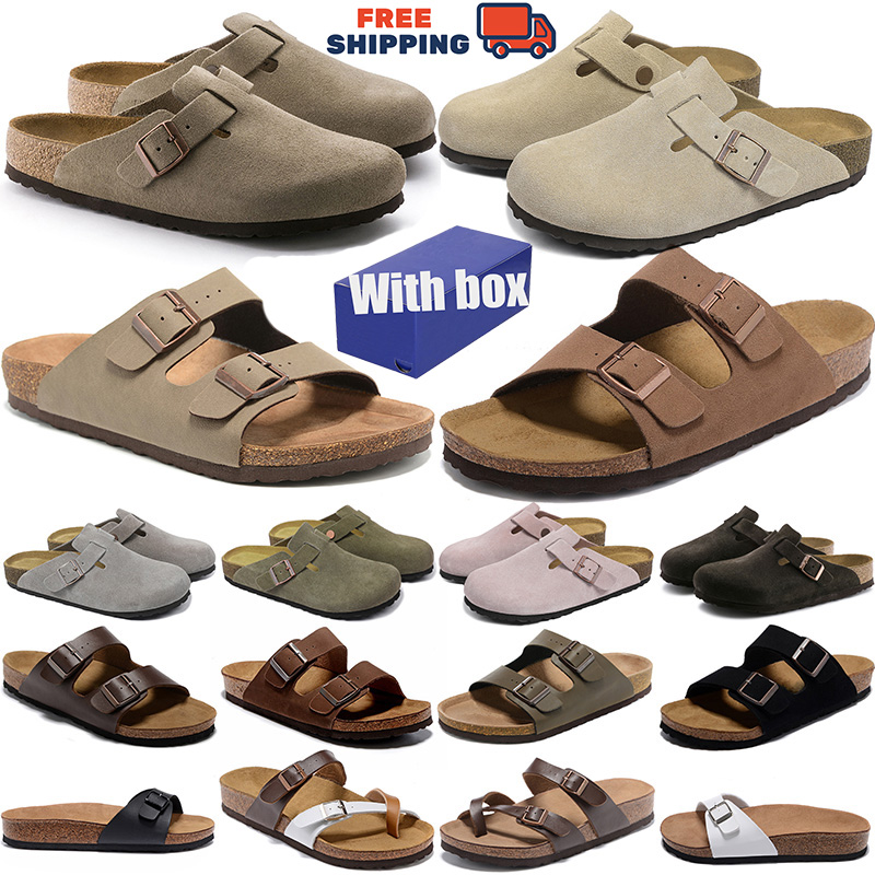 Free shipping with box Slippers Designer sandals Bostons Clogs slides Womens Mens clog Cork Slides Suede Leather Flip Flops buckle Casual Shoes size eur 36-45