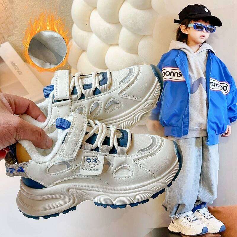 Children's Padded Sneakers 3-18 Years Old Boys Thickened Leather Girls White Fall Winter Soft Non-slip Kids Cotton Shoes Y260128