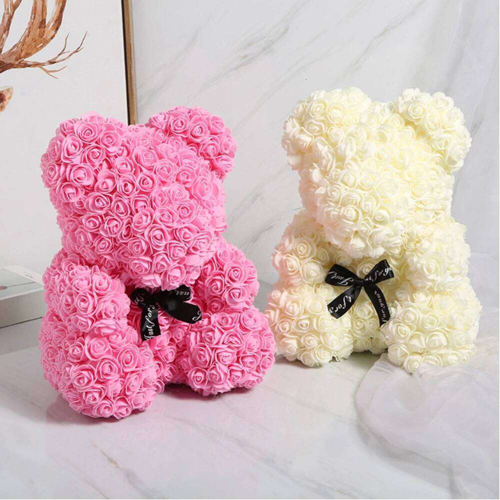 Teddy Artificial Flowers 25cm Rose Bear With Box Light Mom Girlfriend Anniversary Child Birthday Valentine's Day Gift Y260131