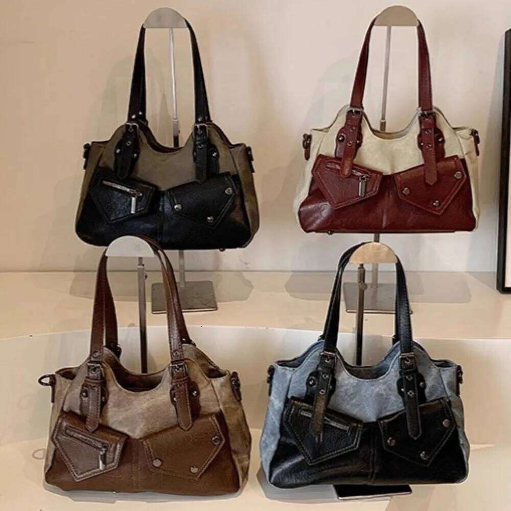 Motorcycle Shoulder Bag Trendy Retro Tote Sac Femme Autumn Hit Color Bags for Woman Multi-function Bolso Bolsos De Mujer XJ260130
