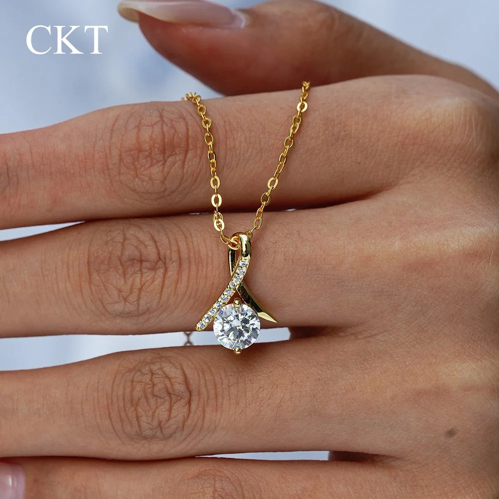 CKT Irregular Geometric Pendant 1ct Diamond Necklace for Women 14K Gold Premium Wedding Fine Jewelry Gift 260128