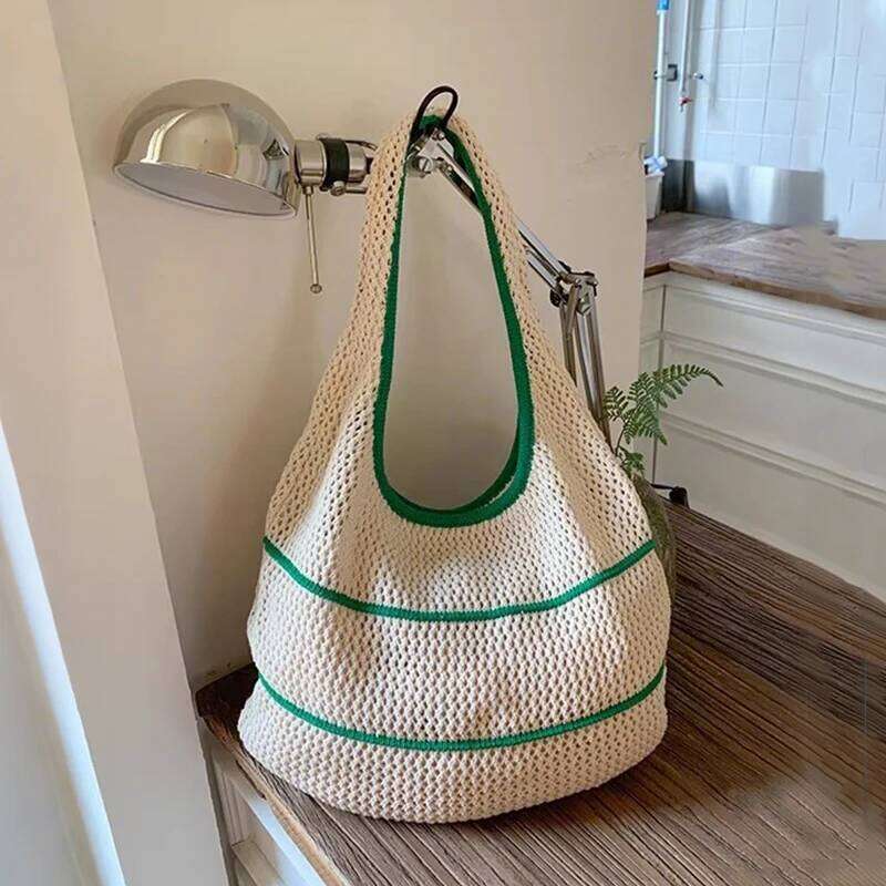Spring Summer Woven Tote Dopamine Color Shoulder & Underarm Bag Trendy Casual Beach Hollow Out Handbags XJ260130