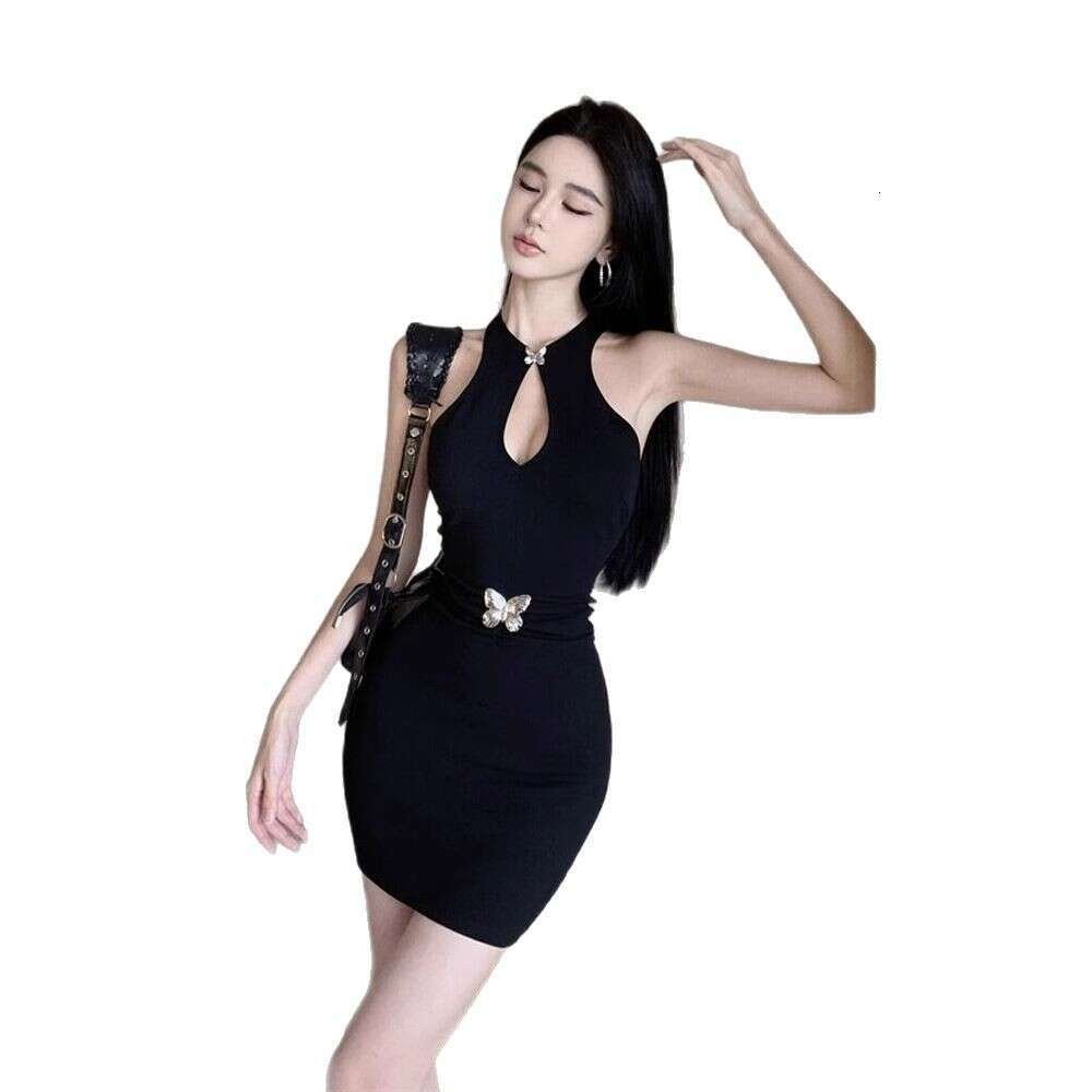 New Chinese Style Improved Cheongsam Sexy Backless Black Halter For Women Spring Tight-Fitting Bodycon Tank Dress