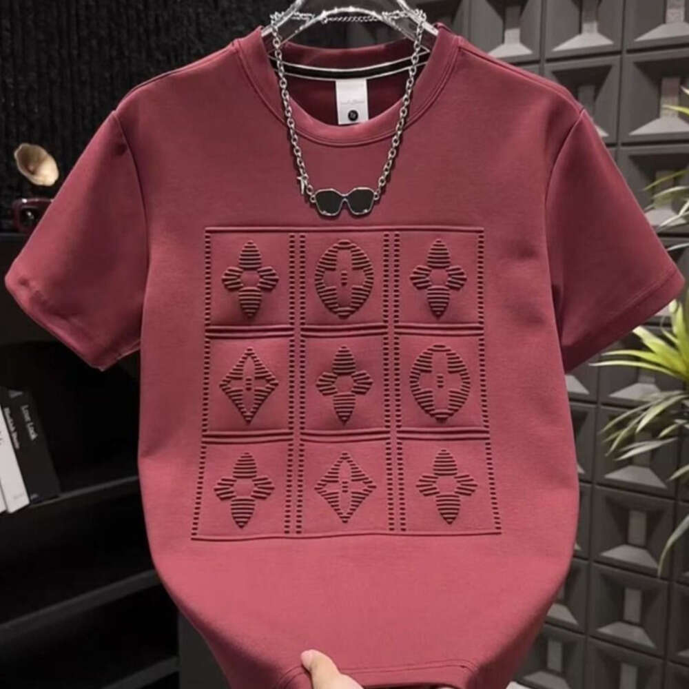 Men's T-Shirt mens tshirt designer Summer New Fashion Trendy Embossed Half-Sleeve Handsome Stretch Slim Fit Versatile Short Sleeve Outdoor Recrea